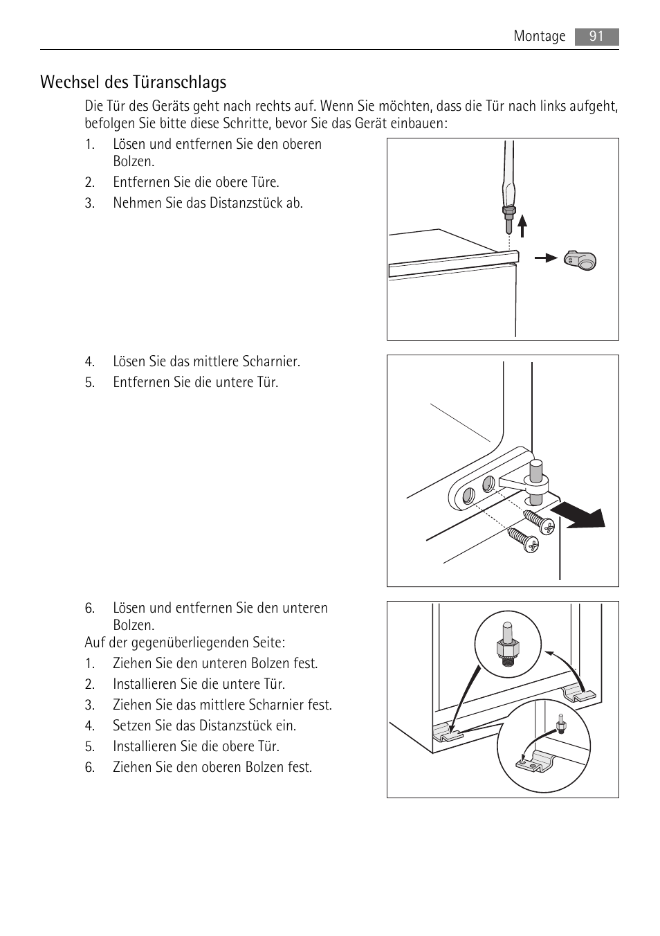 Wechsel des türanschlags | AEG SCN91800C1 User Manual | Page 91 / 100