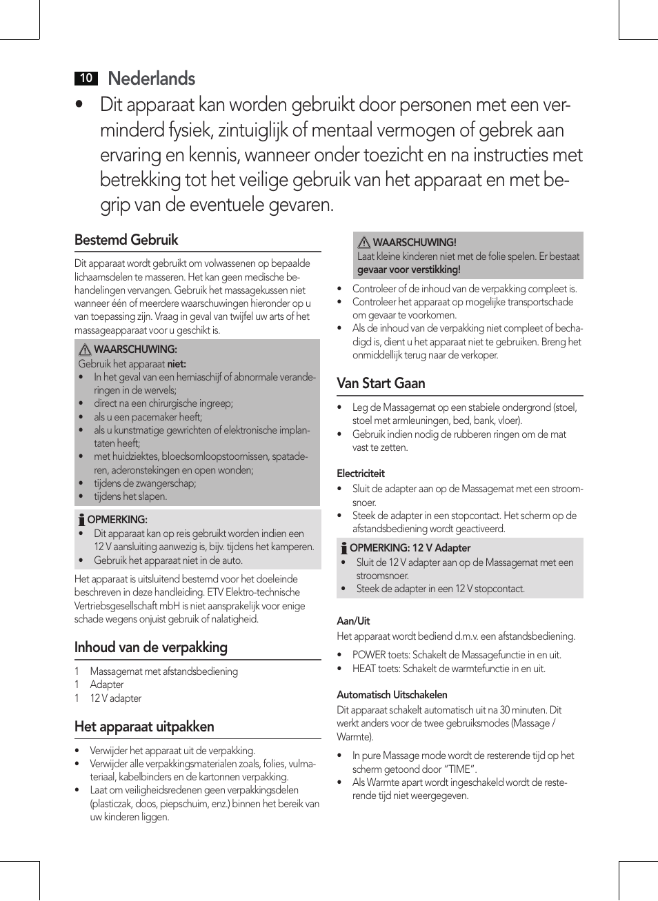 Nederlands, Bestemd gebruik, Inhoud van de verpakking | Het apparaat uitpakken, Van start gaan | AEG MM 5568 User Manual | Page 10 / 56