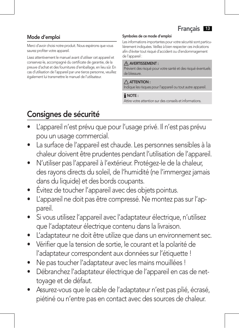 Consignes de sécurité | AEG MM 5568 User Manual | Page 13 / 56
