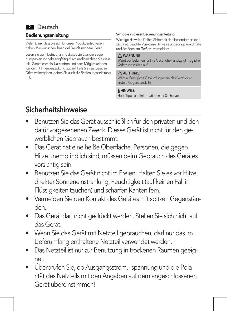 Sicherheitshinweise | AEG MM 5568 User Manual | Page 2 / 56