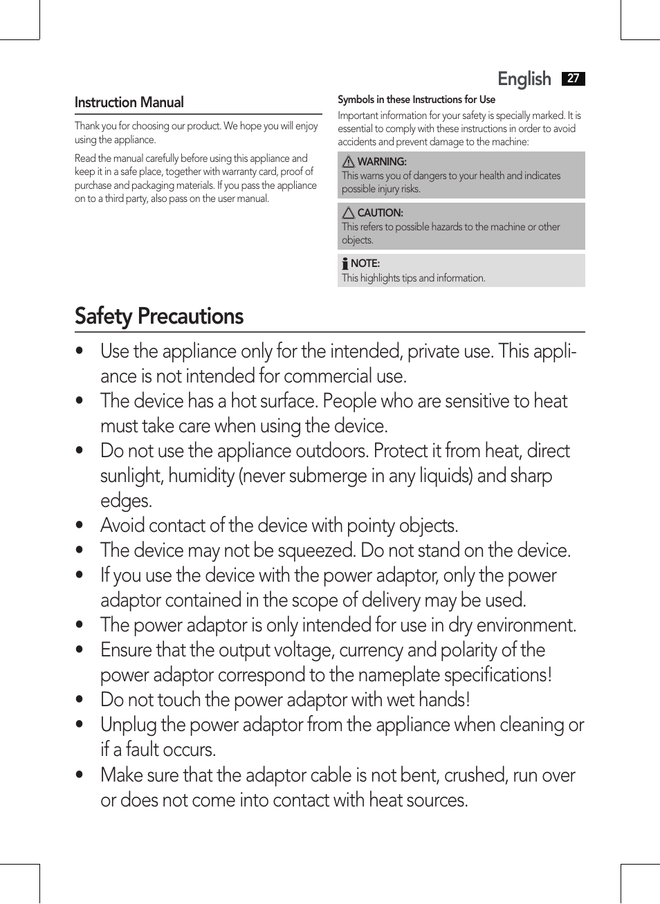 Safety precautions | AEG MM 5568 User Manual | Page 27 / 56