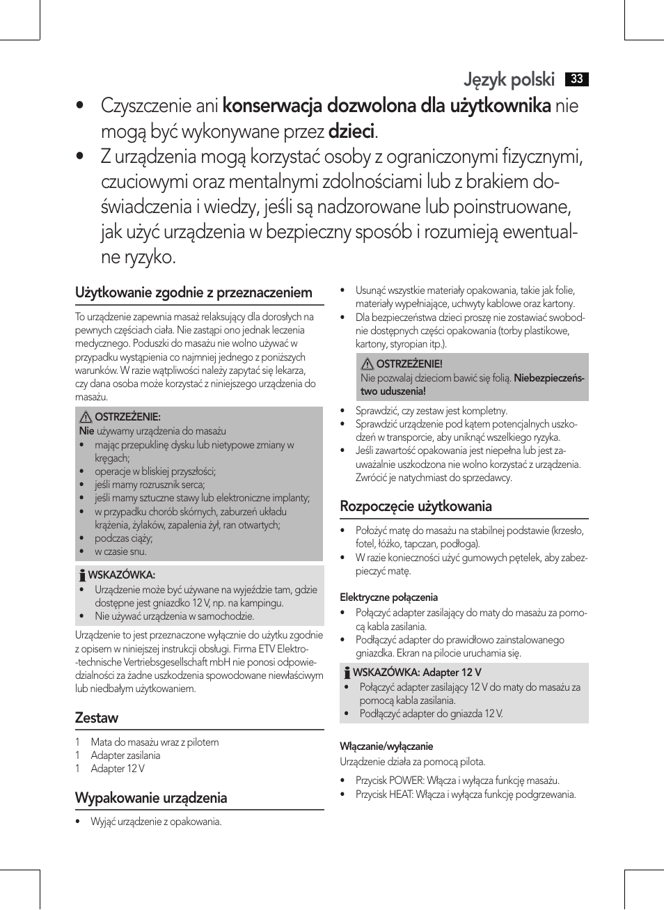 Język polski, Użytkowanie zgodnie z przeznaczeniem, Zestaw | Wypakowanie urządzenia, Rozpoczęcie użytkowania | AEG MM 5568 User Manual | Page 33 / 56