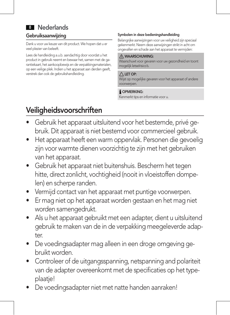 Veiligheidsvoorschriften | AEG MM 5568 User Manual | Page 8 / 56