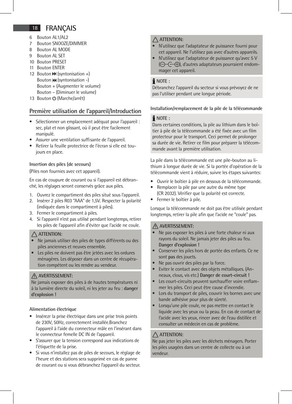 Français, Première utilisation de l’appareil/introduction | AEG SRC 4333 iP User Manual | Page 18 / 74