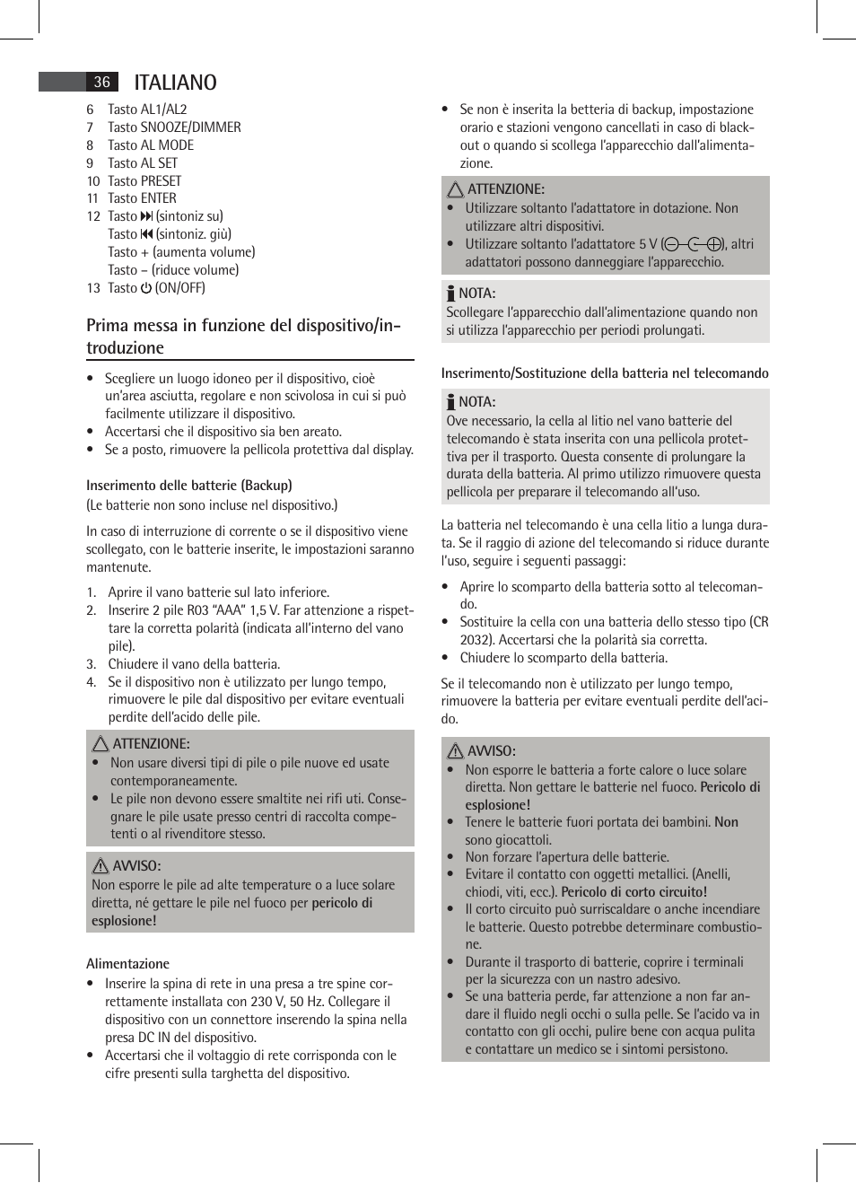 Italiano | AEG SRC 4333 iP User Manual | Page 36 / 74