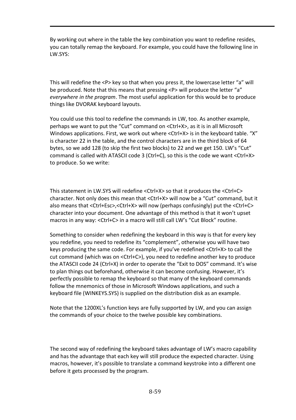 Remapping commands using macros, Remapping commands using macros -59, The last word 3.0 reference manual | Atari XL User Manual | Page 59 / 77