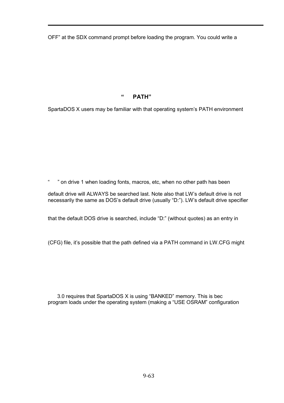 The spartados x “lwpath” environment variable, Spartados x memory configurations, The spartados x “lwpath” environment variable -63 | Spartados x memory configurations -63, The last word 3.0 reference manual | Atari XL User Manual | Page 63 / 77