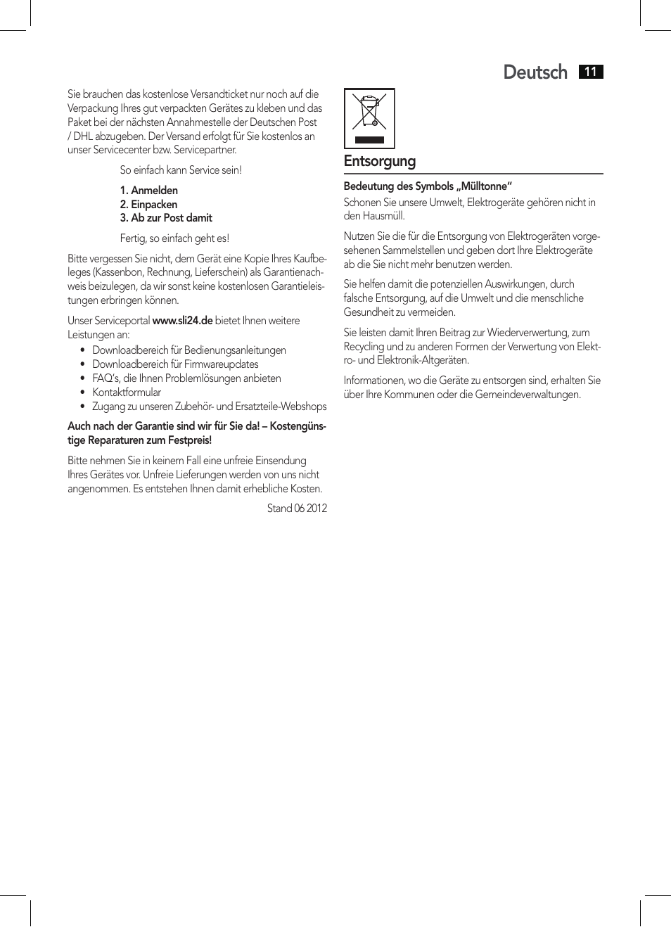 Deutsch, Entsorgung | AEG MC 4421 CD-MP3 N User Manual | Page 11 / 78
