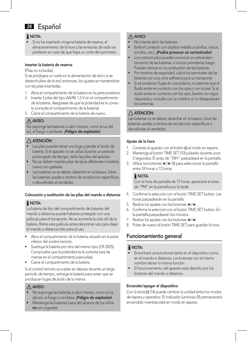 Español, Funcionamiento general | AEG MC 4421 CD-MP3 N User Manual | Page 28 / 78