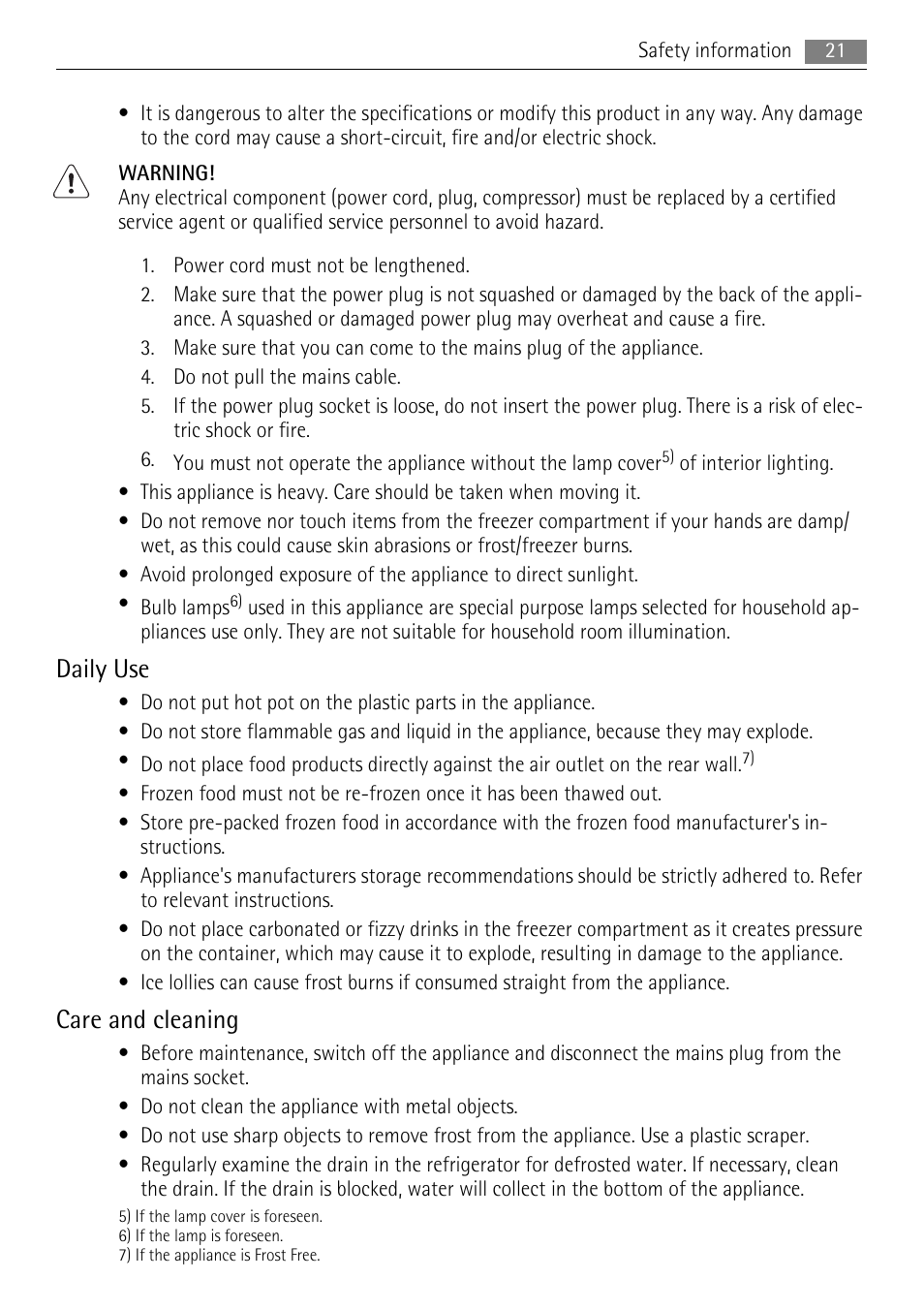 Daily use, Care and cleaning | AEG SKS68840F1 User Manual | Page 21 / 68