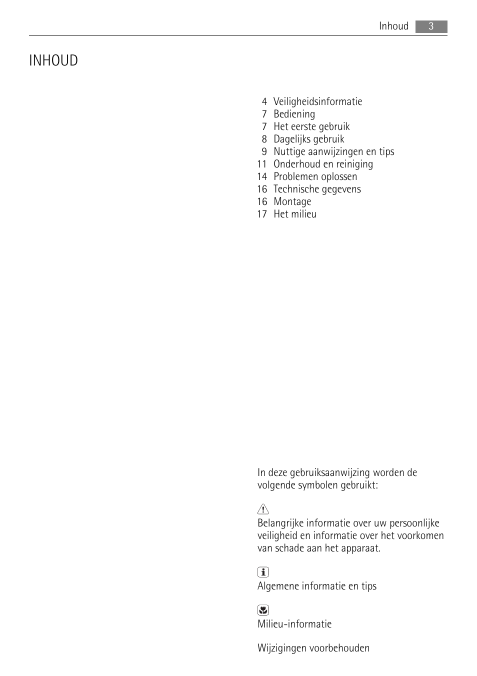 Inhoud | AEG SKS68840F1 User Manual | Page 3 / 68