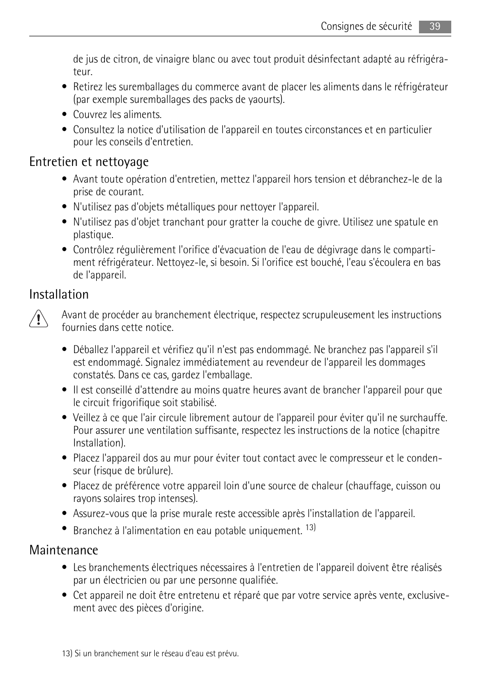 Entretien et nettoyage, Installation, Maintenance | AEG SKS68840F1 User Manual | Page 39 / 68