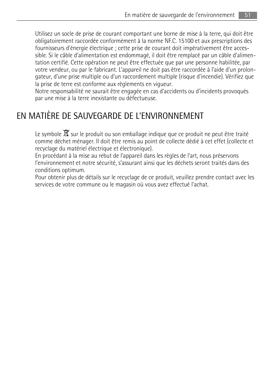 En matière de sauvegarde de l'environnement | AEG SKS68840F1 User Manual | Page 51 / 68