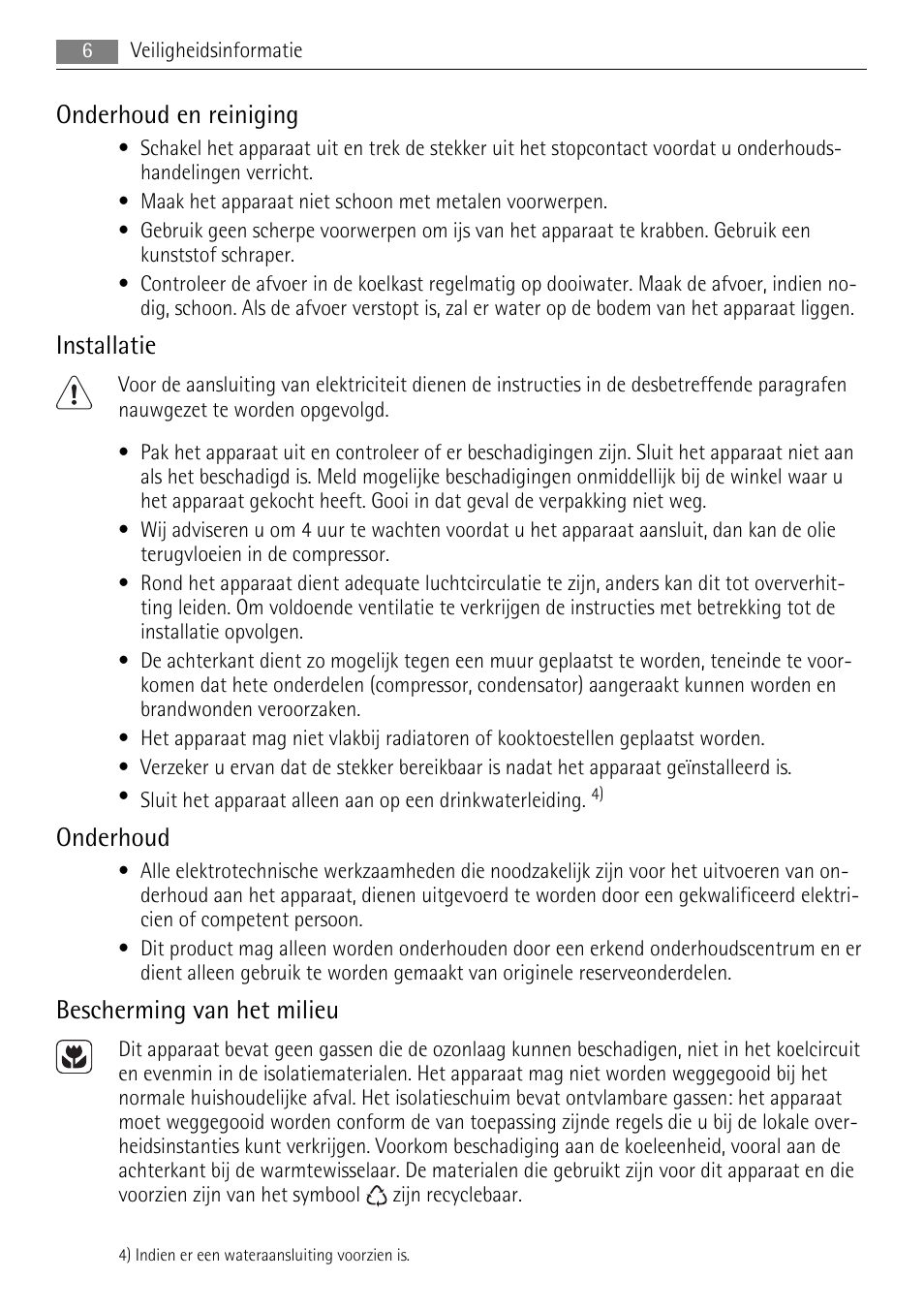 Onderhoud en reiniging, Installatie, Onderhoud | Bescherming van het milieu | AEG SKS68840F1 User Manual | Page 6 / 68