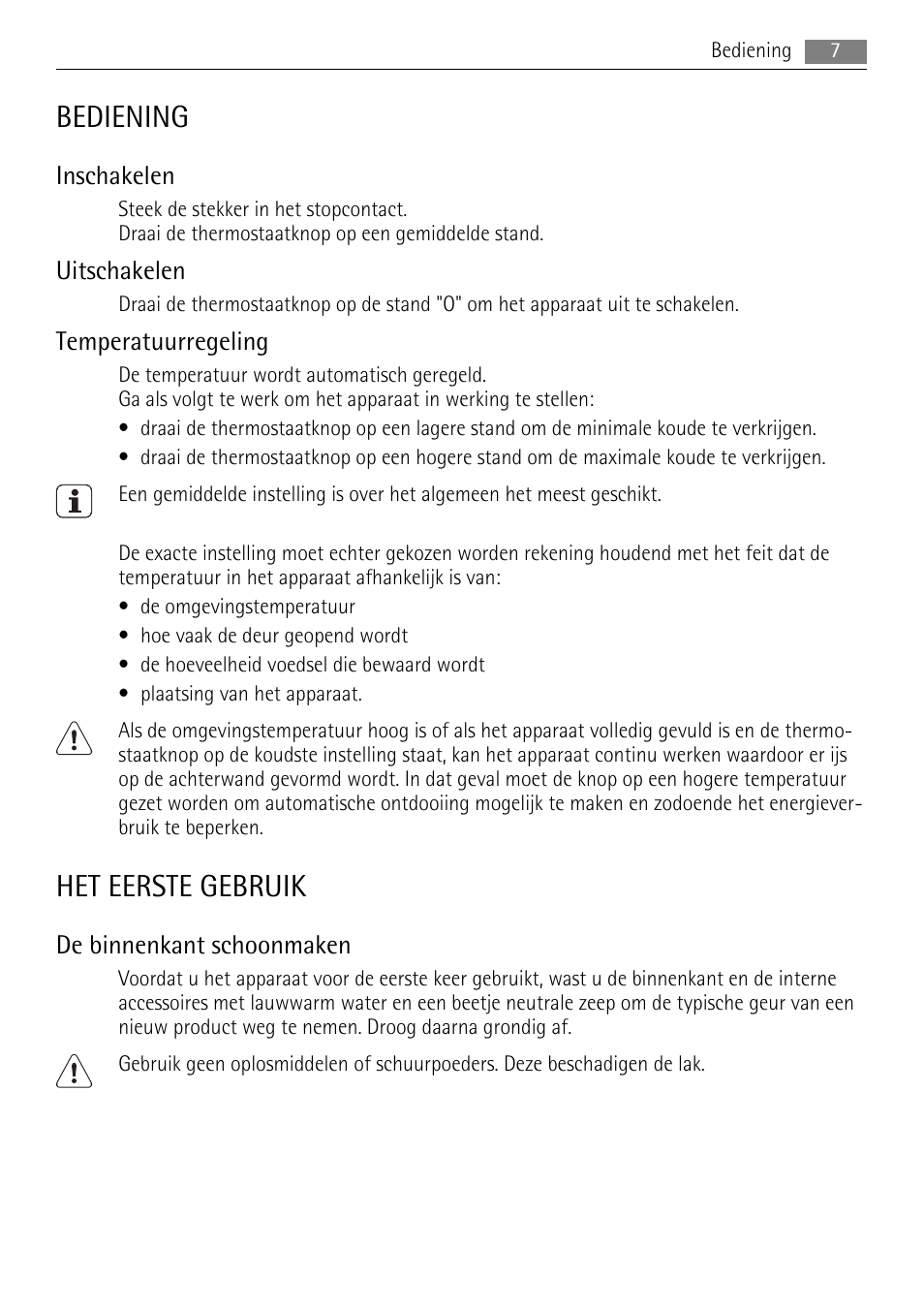 Bediening, Het eerste gebruik | AEG SKS68840F1 User Manual | Page 7 / 68