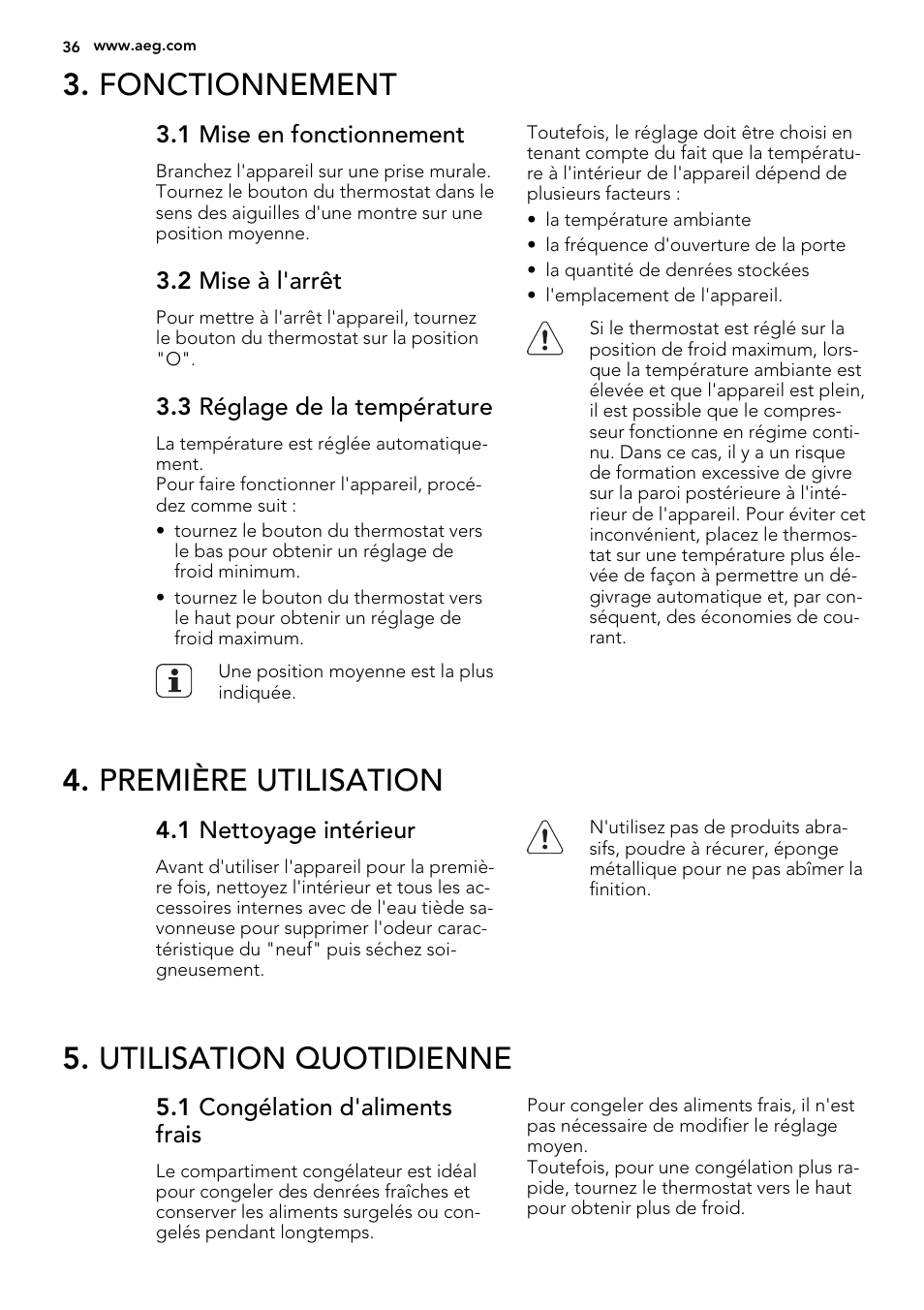Fonctionnement, Première utilisation, Utilisation quotidienne | AEG SKS58200F0 User Manual | Page 36 / 64