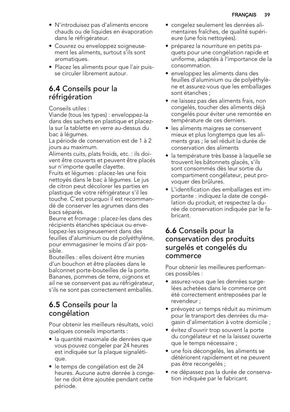 4 conseils pour la réfrigération, 5 conseils pour la congélation | AEG SKS58200F0 User Manual | Page 39 / 64