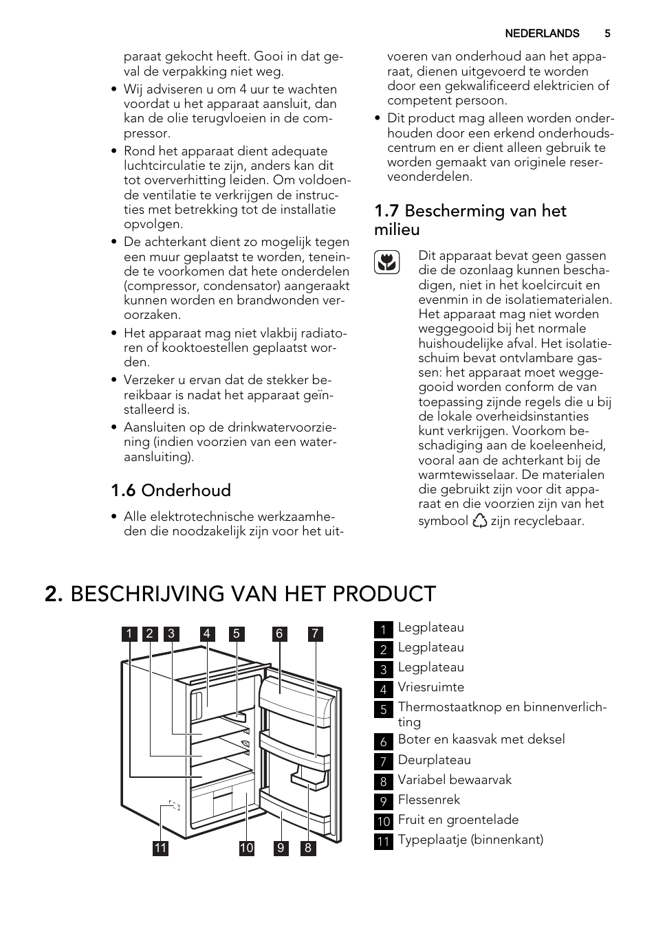 Beschrijving van het product, 6 onderhoud, 7 bescherming van het milieu | AEG SKS58200F0 User Manual | Page 5 / 64