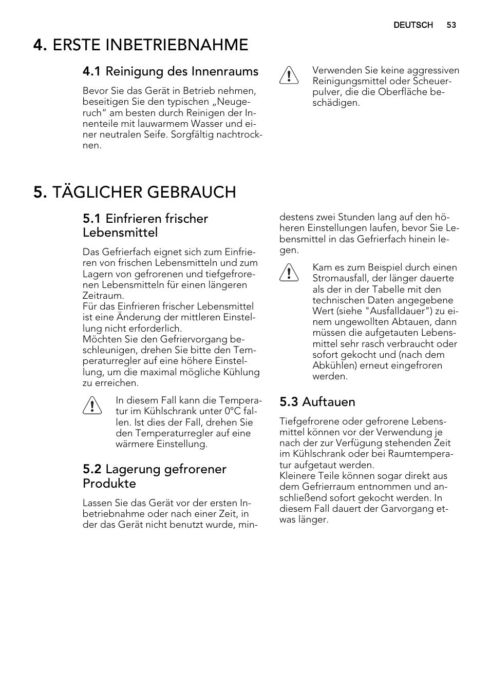 Erste inbetriebnahme, Täglicher gebrauch | AEG SKS58200F0 User Manual | Page 53 / 64