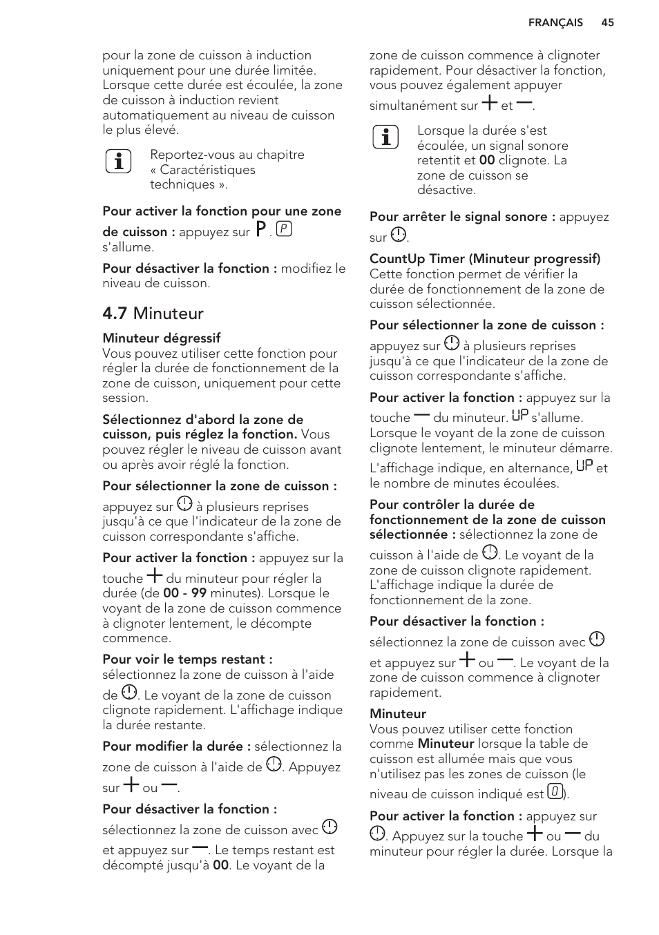 7 minuteur | AEG HK854401XB User Manual | Page 45 / 76