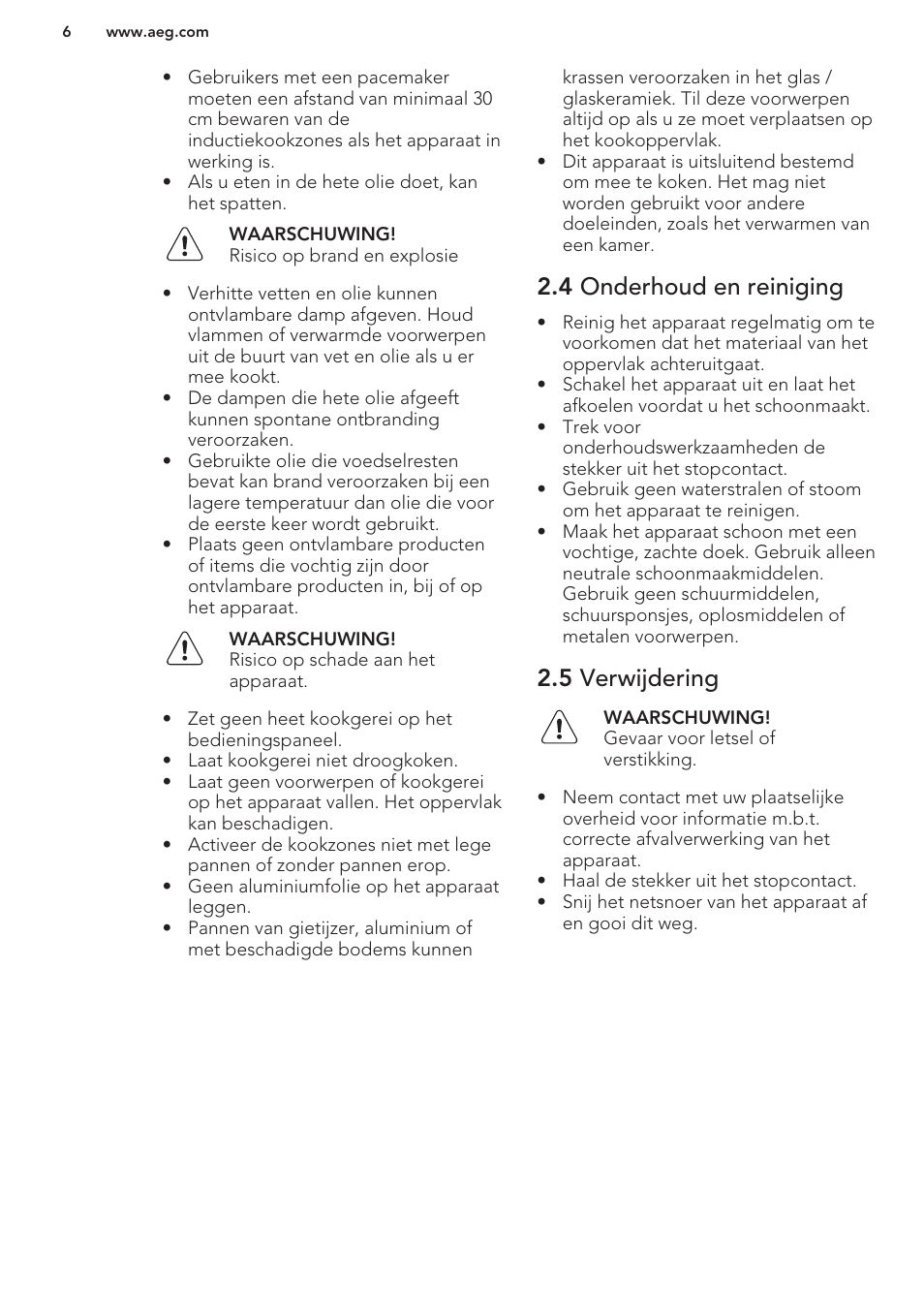 4 onderhoud en reiniging, 5 verwijdering | AEG HK854401XB User Manual | Page 6 / 76