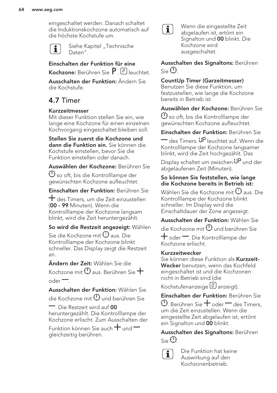 7 timer | AEG HK854401XB User Manual | Page 64 / 76