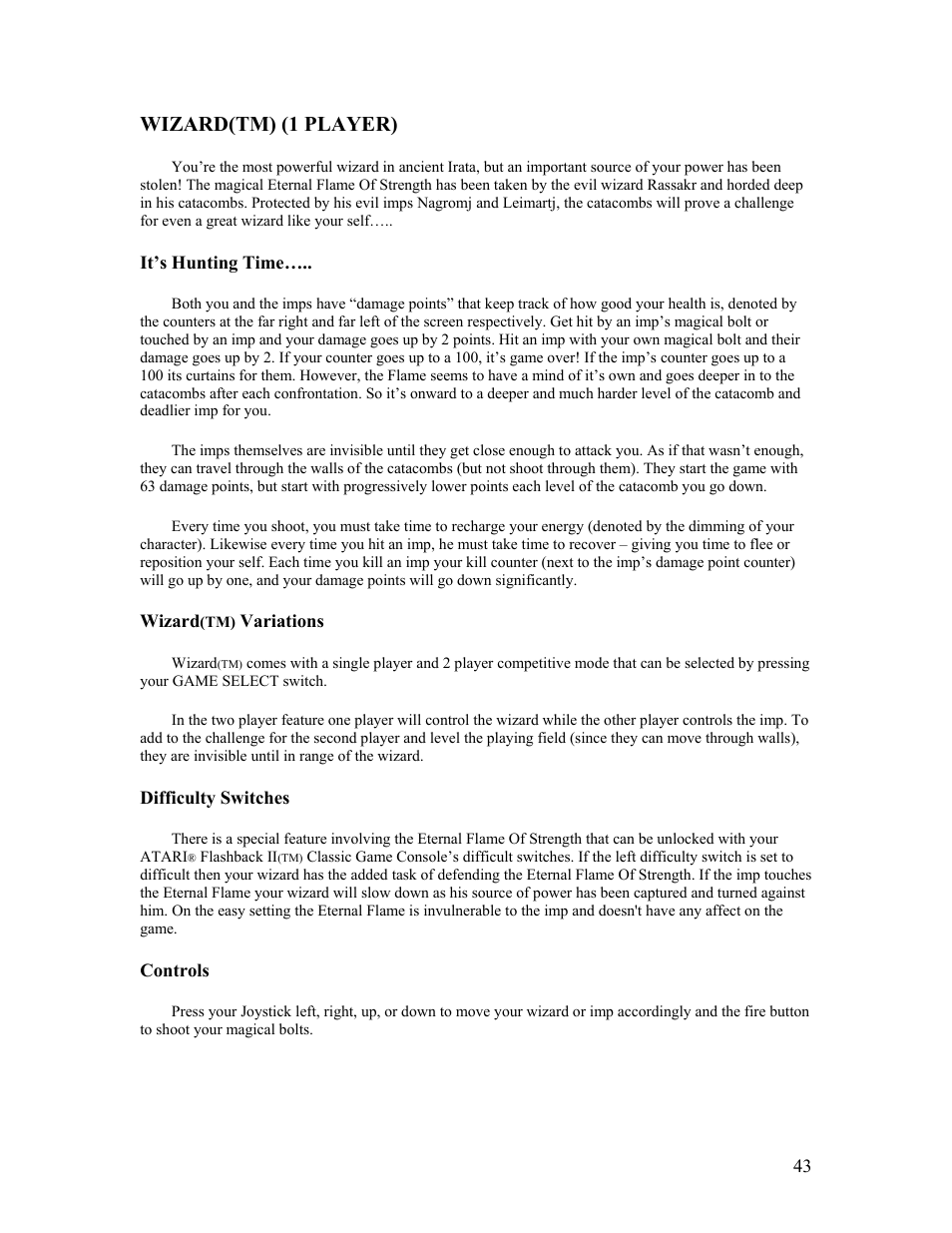 Wizard(tm) (1 player) | Atari FLASHBACK2 CX-2600 User Manual | Page 43 / 110