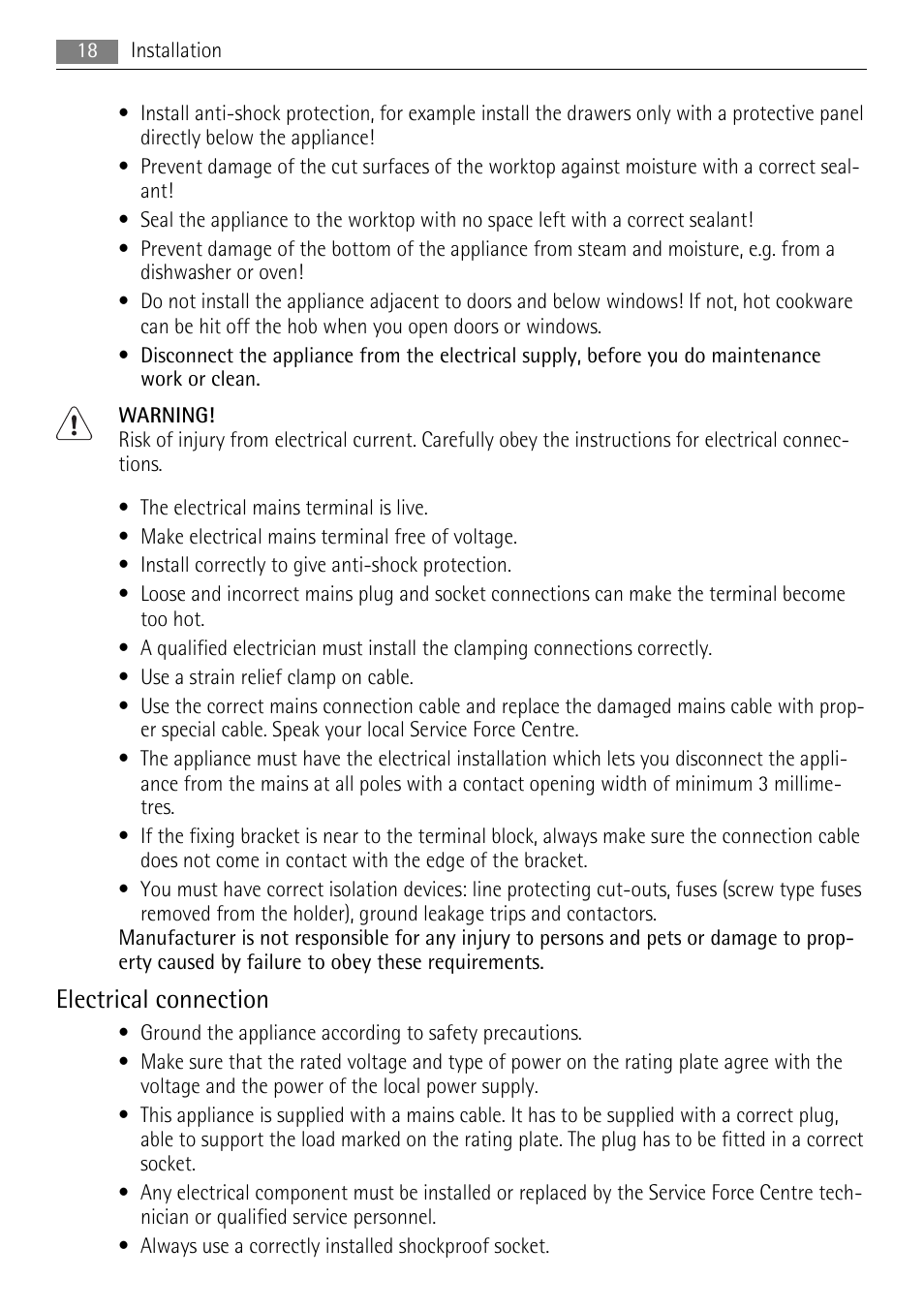Electrical connection | AEG HE604000H User Manual | Page 18 / 52