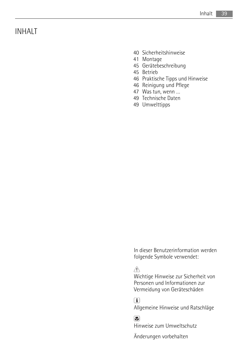 Inhalt | AEG HE604000H User Manual | Page 39 / 52