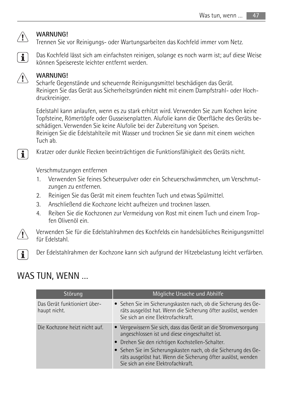 Was tun, wenn | AEG HE604000H User Manual | Page 47 / 52