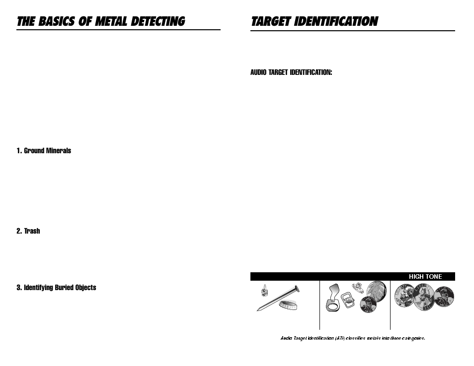 The basics of metal detecting, Target identification, High tone | Tecnetics Alpha 2000 User Manual | Page 8 / 20