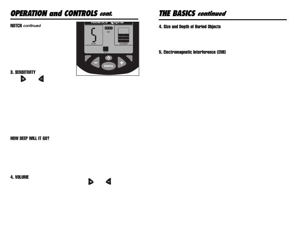 The basics, Operation and controls, Continued | Cont | Tecnetics Alpha 2000 User Manual | Page 9 / 20