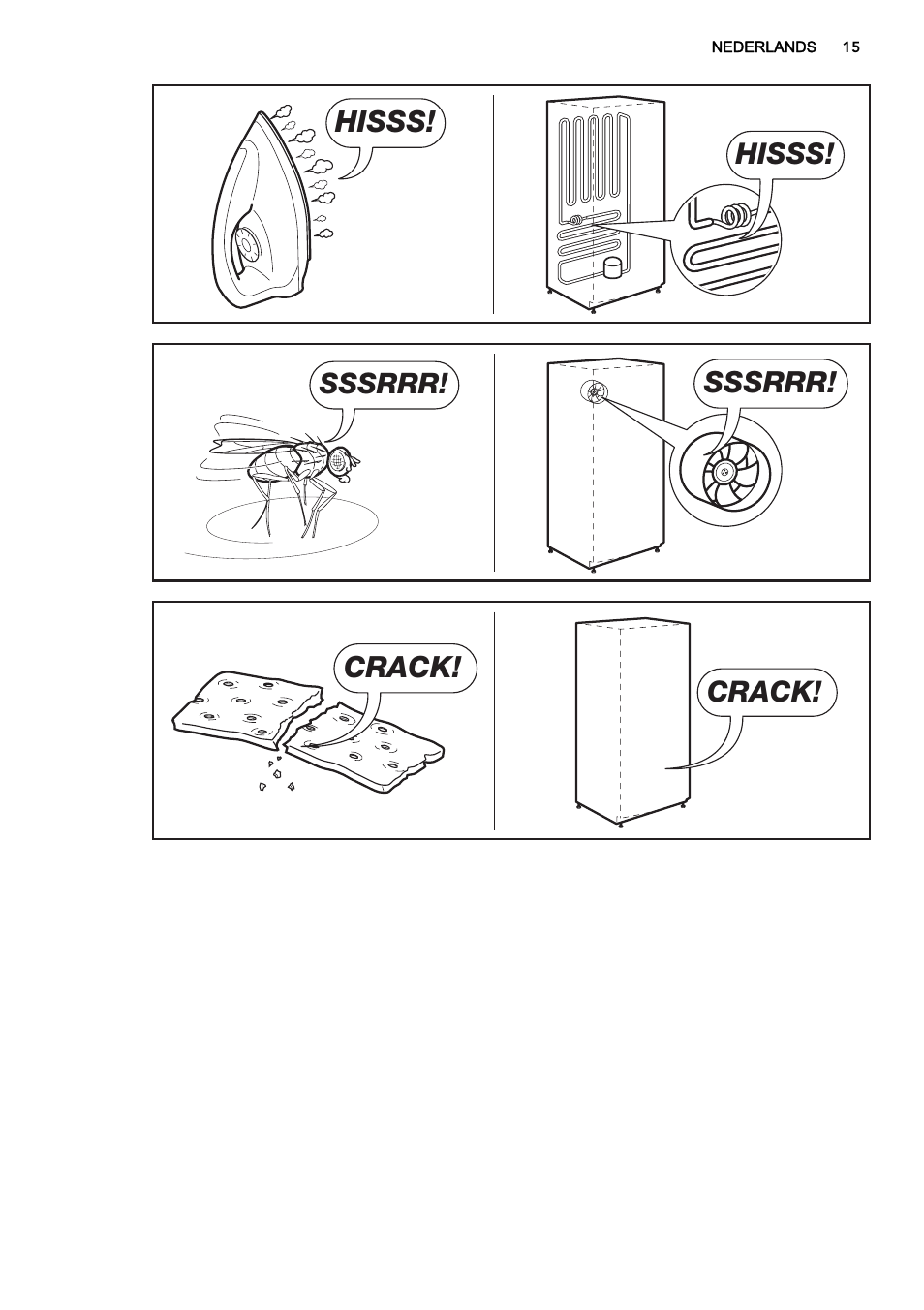 Hisss, Sssrrr, Crack | AEG SKS68240F0 User Manual | Page 15 / 64