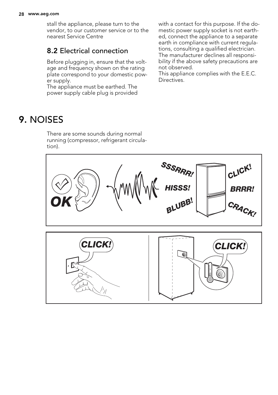 Noises, Click | AEG SKS68240F0 User Manual | Page 28 / 64