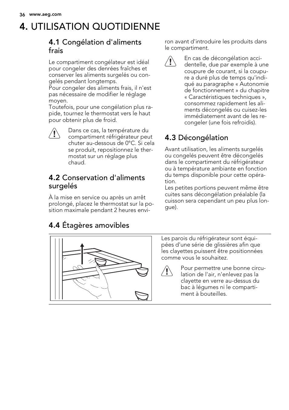 Utilisation quotidienne | AEG SKS68240F0 User Manual | Page 36 / 64