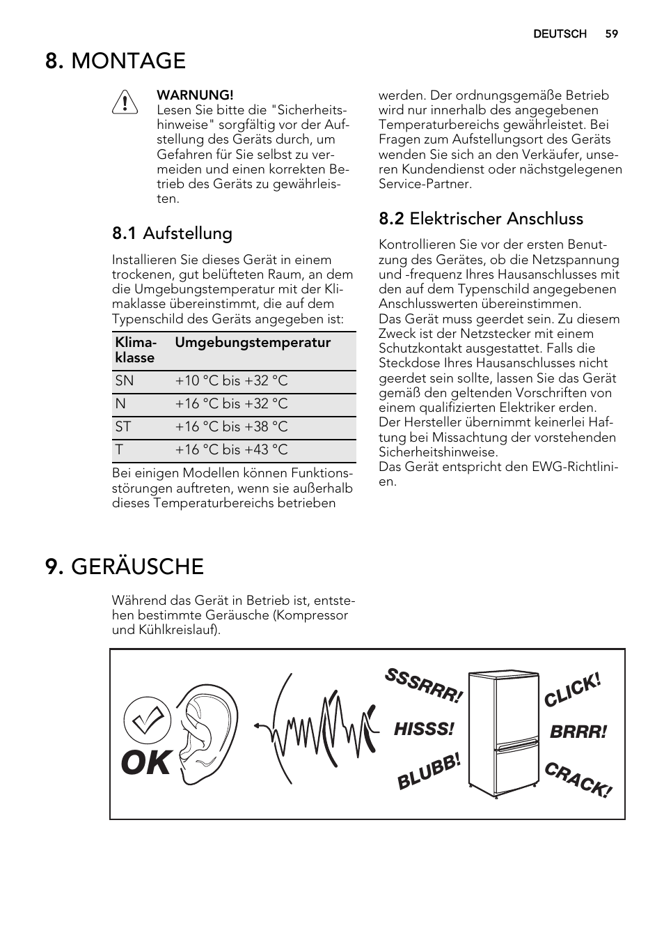 Montage, Geräusche | AEG SKS68240F0 User Manual | Page 59 / 64