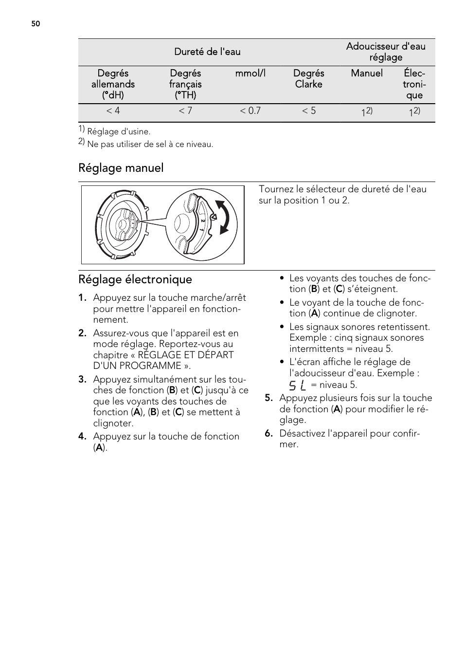 Réglage manuel, Réglage électronique | AEG F54030VI0 User Manual | Page 50 / 84