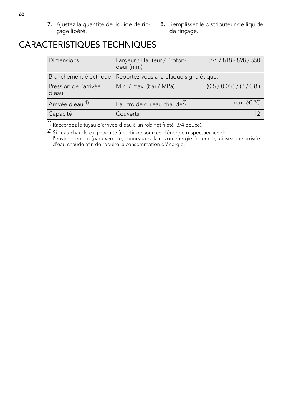 Caracteristiques techniques | AEG F54030VI0 User Manual | Page 60 / 84