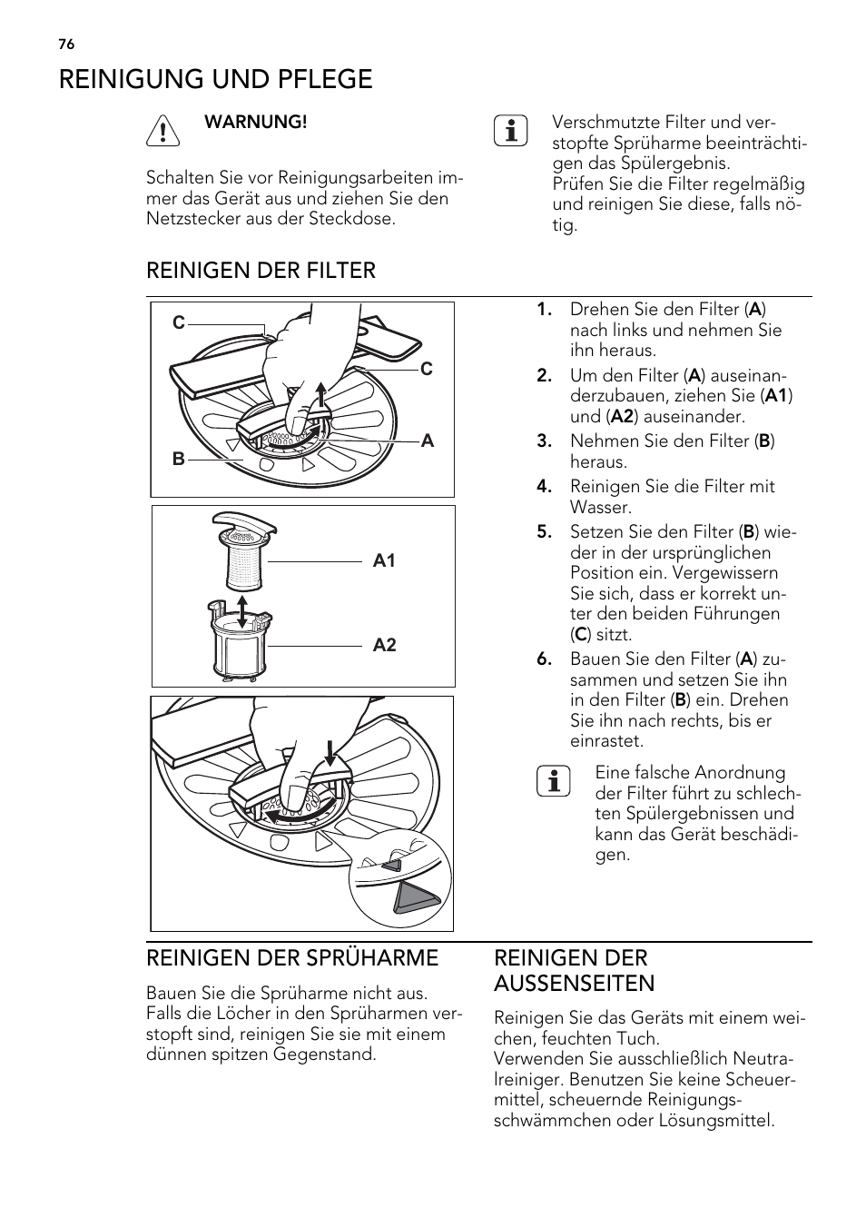 Reinigung und pflege | AEG F54030VI0 User Manual | Page 76 / 84