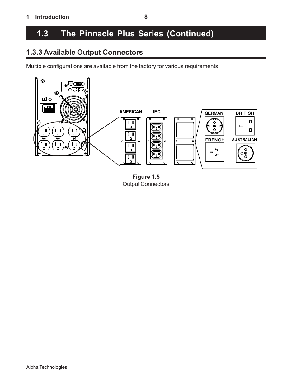 3 the pinnacle plus series (continued), 3 available output connectors | Alpha Technologies 1000 Series User Manual | Page 14 / 30