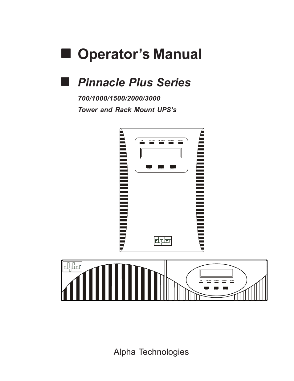 Operator’s manual, Pinnacle plus series, Alpha technologies | Alpha Technologies 1000 Series User Manual | Page 2 / 30