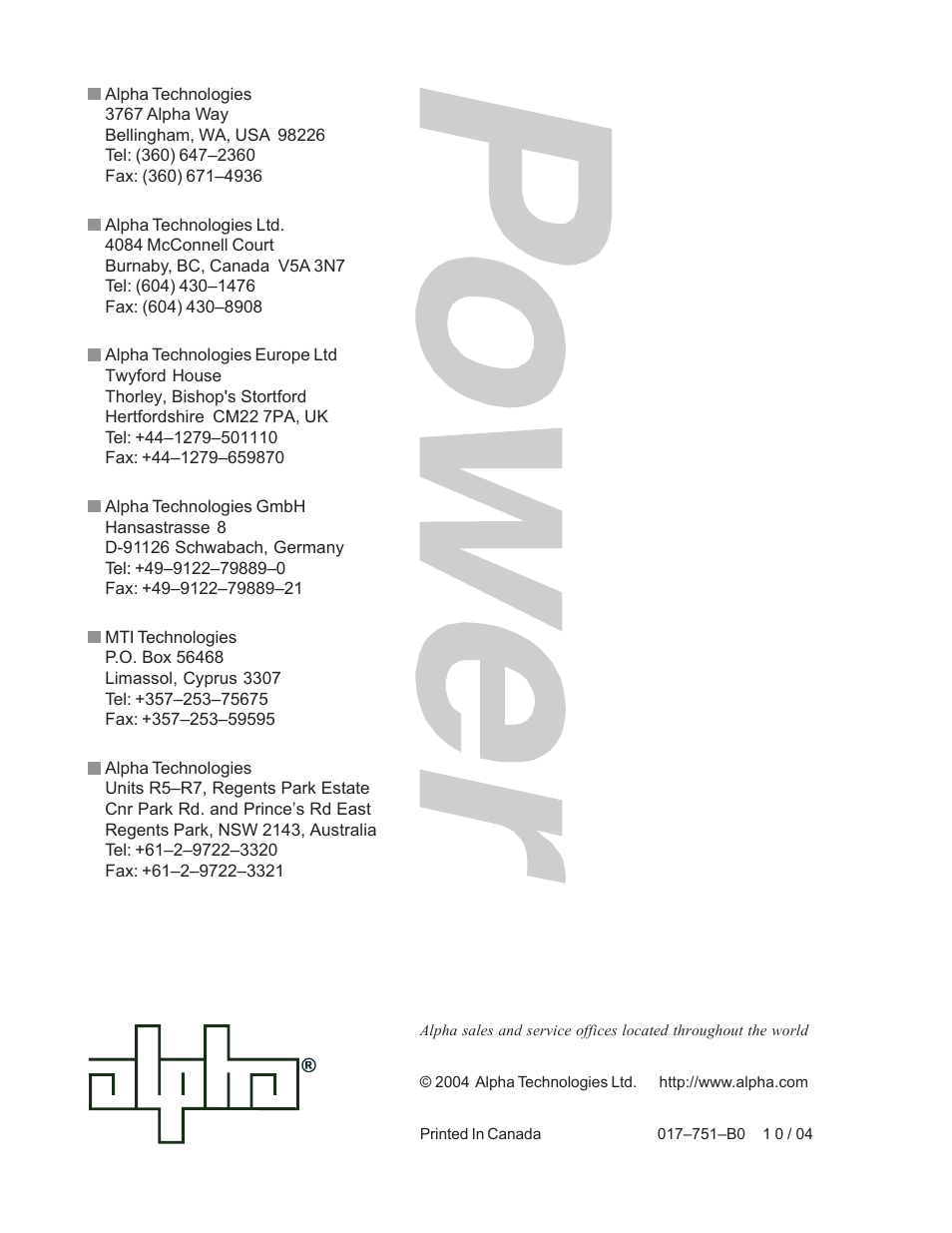 Alpha Technologies 1000 Series User Manual | Page 30 / 30