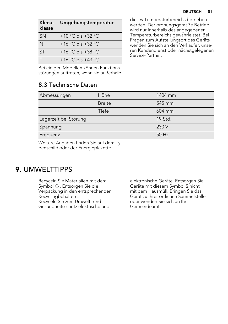 Umwelttipps, 3 technische daten | AEG S66609CSX0 User Manual | Page 51 / 68