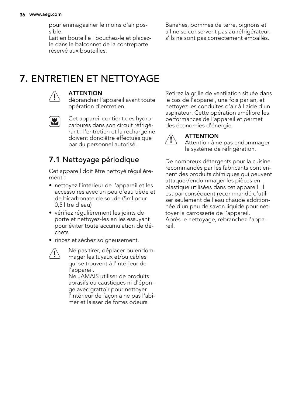 Entretien et nettoyage, 1 nettoyage périodique | AEG SKS58800S1 User Manual | Page 36 / 72