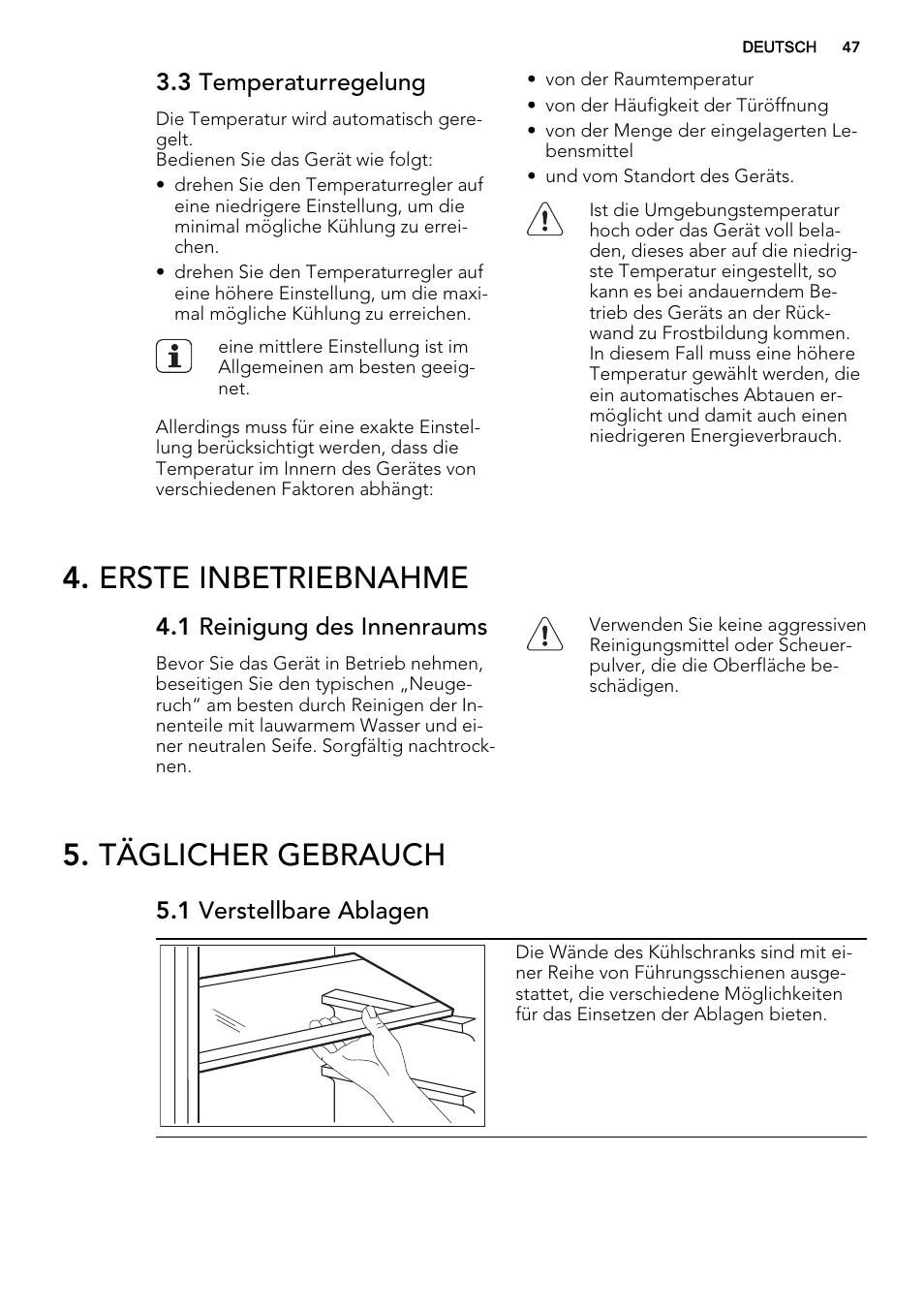 Erste inbetriebnahme, Täglicher gebrauch | AEG SKS58800S1 User Manual | Page 47 / 72