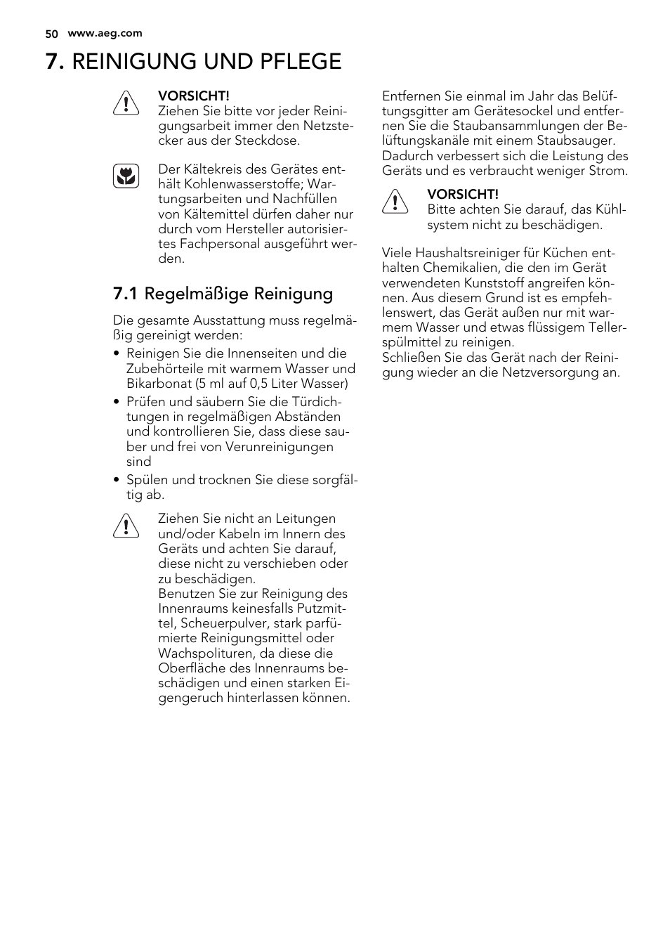 Reinigung und pflege, 1 regelmäßige reinigung | AEG SKS58800S1 User Manual | Page 50 / 72