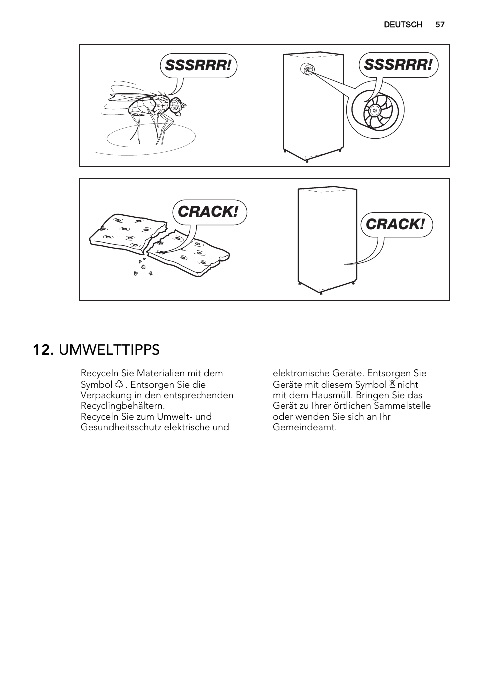 Sssrrr, Crack, Umwelttipps | AEG SKS58800S1 User Manual | Page 57 / 72