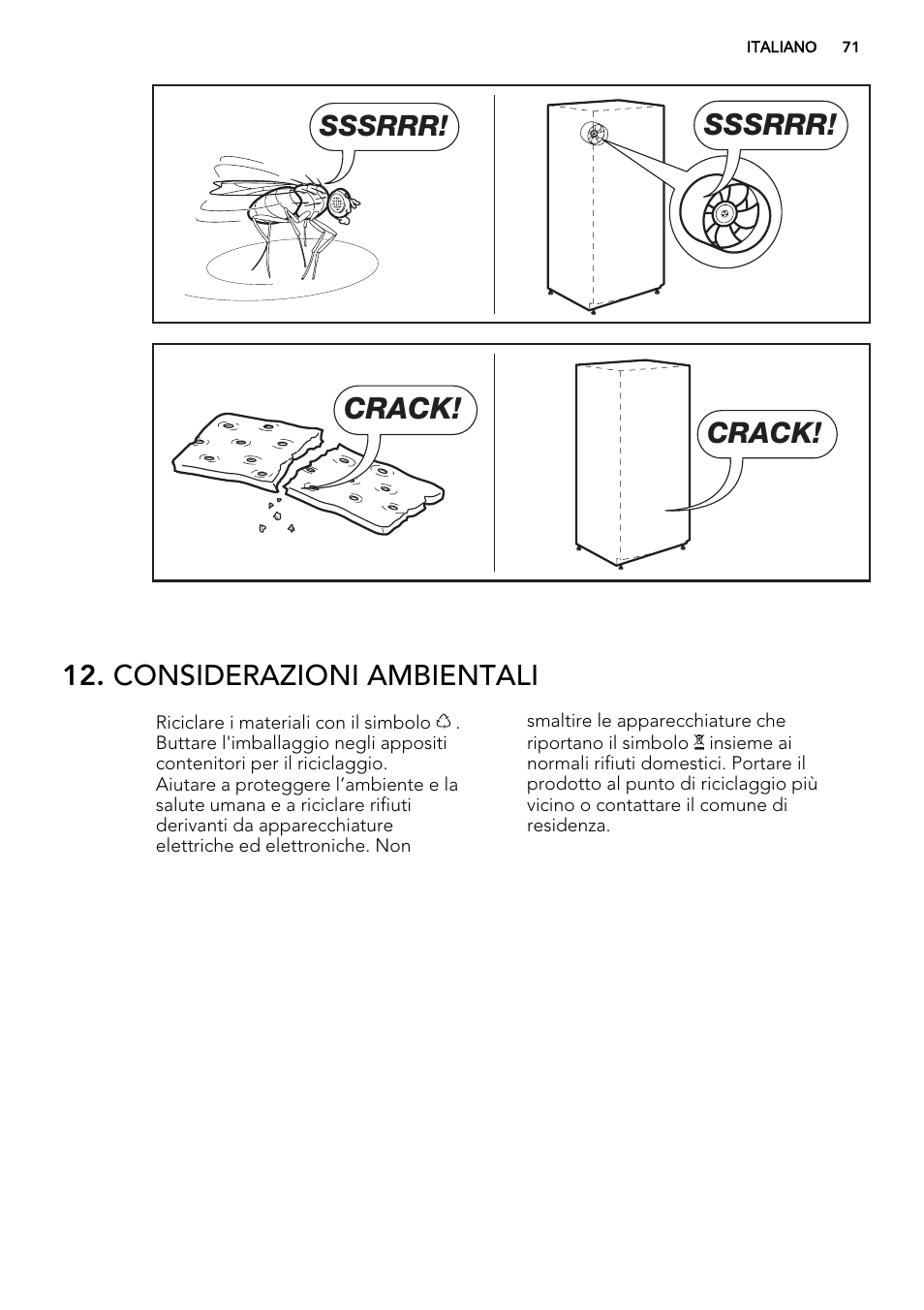 Sssrrr, Crack, Considerazioni ambientali | AEG SKS58800S1 User Manual | Page 71 / 72