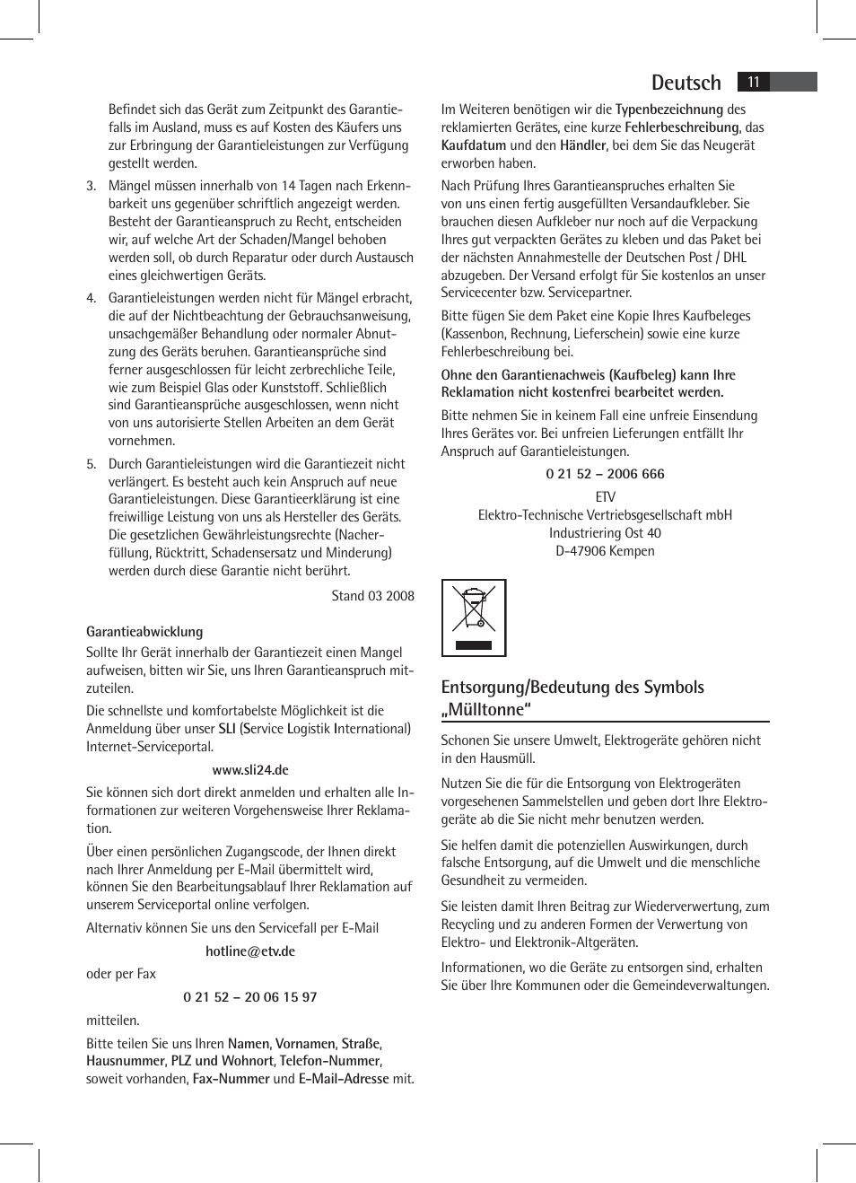 Deutsch, Entsorgung/bedeutung des symbols „mülltonne | AEG SR 4337 iP User Manual | Page 11 / 86