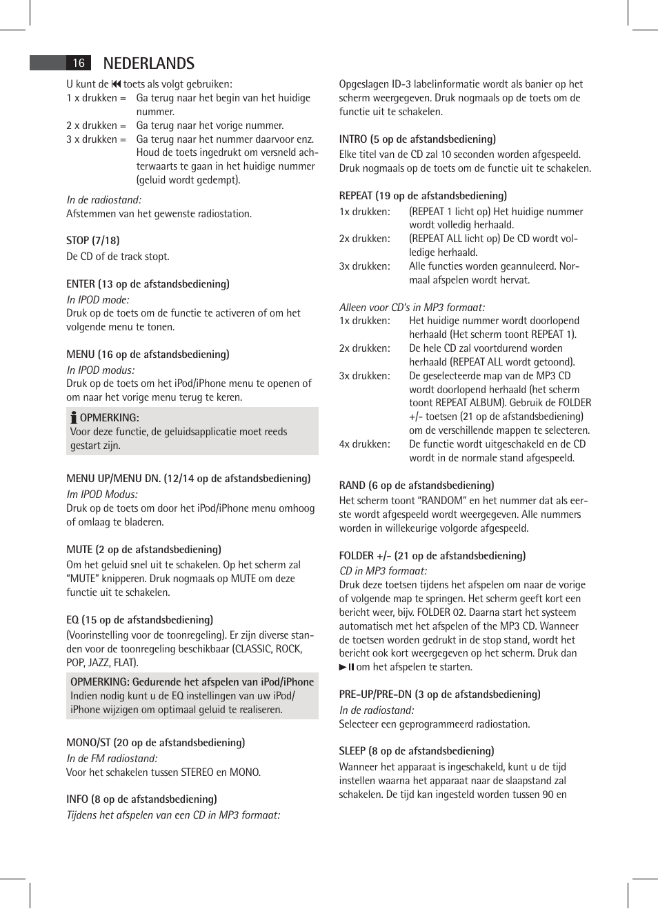 Nederlands | AEG SR 4337 iP User Manual | Page 16 / 86